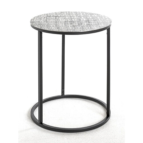 Pegane Table d'appoint ronde en métal noir et aluminium argenté -diamètre 41 x hauteur 52 cm