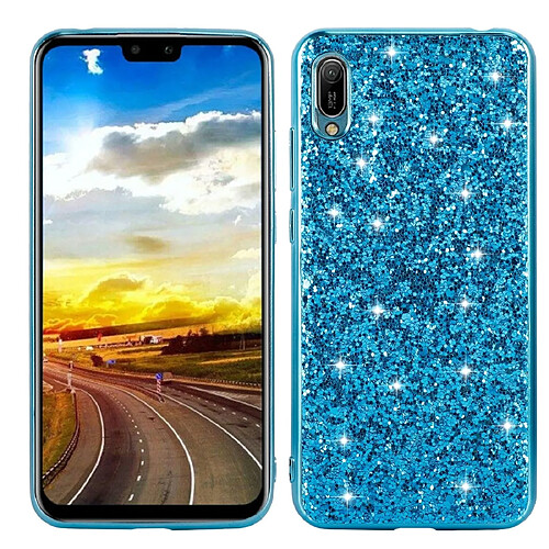 Wewoo Coque Pour Huawei Y6 Pro / Enjoy 9e TPU antichoc en poudre pailletée Bleu