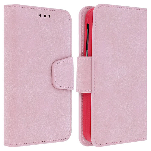 Avizar Etui Smartphone Universel 5" Housse Coque Effet Vieilli Slide Porte-carte rose