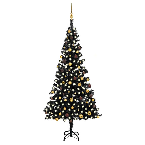 vidaXL Arbre de Noël artificiel pré-éclairé et boules noir 210 cm PVC