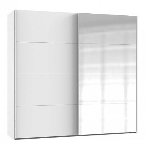 Inside 75 Armoire coulissante RONNA 1 porte blanc mat 1 porte miroir poignées aluminium mat largeur 180 cm