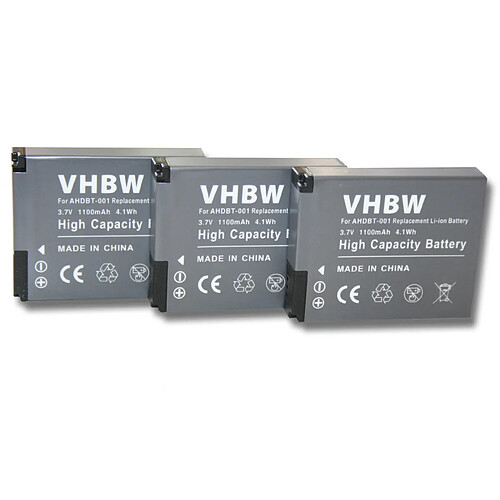 3xbatteries vhbw pour GoPro HD Hero, Motorsports, Helmet,Surf,Naked, Hero 960,Hero 2 II Motorsports Outdoor,Surf Edition remplace AHDBT-001,ABPAK-001.