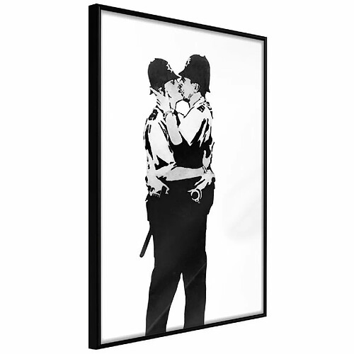 Paris Prix Affiche Murale Encadrée Banksy Kissing Coppers I 20 x 30 cm Noir