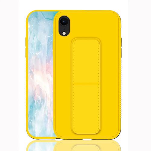 Wewoo Coque Rigide Pour iPhone XR Shockproof PC + TPU Housse de protection avec bracelet et support Jaune