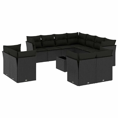 Maison Chic Salon de jardin 12 pcs avec coussins | Ensemble de Table et chaises | Mobilier d'Extérieur noir résine tressée -GKD16201