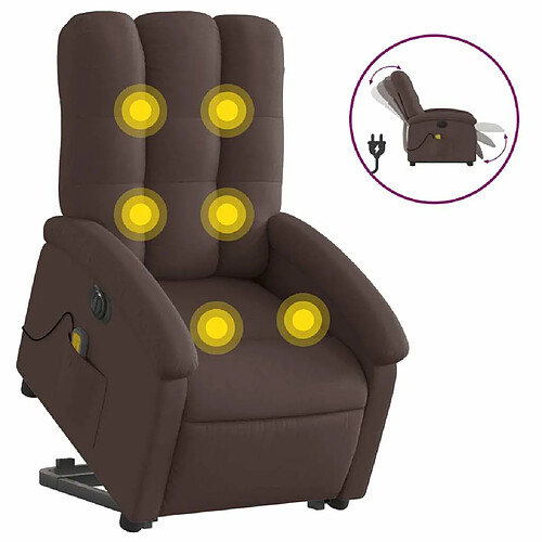 Maison Chic Fauteuil Relax pour salon, Fauteuil inclinable de massage électrique Marron foncé Tissu -GKD40550