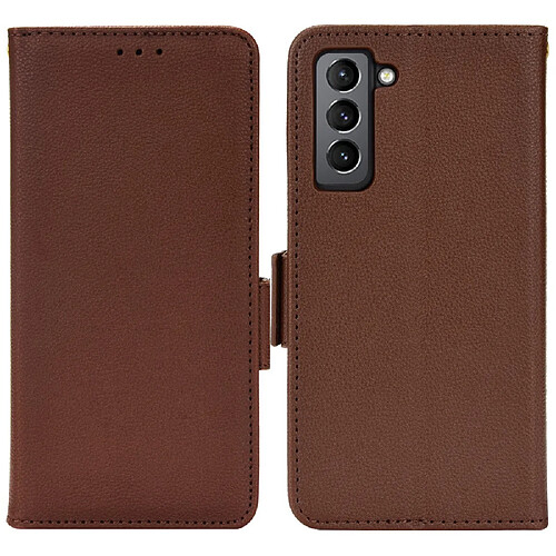 Etui en PU texture litchi, fermeture magnétique marron pour votre Samsung Galaxy S22