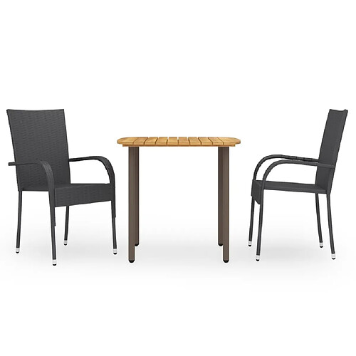 Salle à manger de jardin 3 pcs,Table et chaise à dîner Résine tressée Noir -MN28909