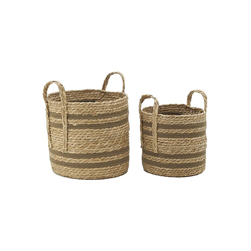 Aubry Gaspard Cache-pots en jonc naturel et coton brun (lot de 2) Droit.