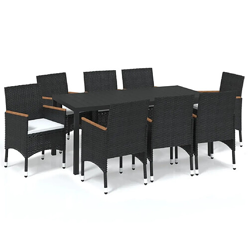 Maison Chic Ensemble à manger d'extérieur 9 pcs avec coussins,Salon de jardin,Mobilier de jardin Résine tressée Noir -GKD795105