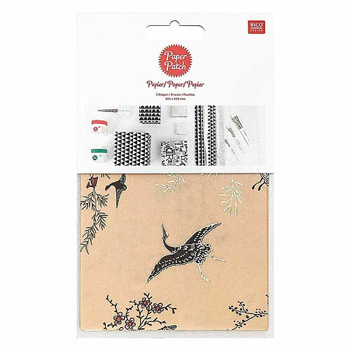 Rico Papier patch Beige jardin japonais Grues 30 x 42 cm