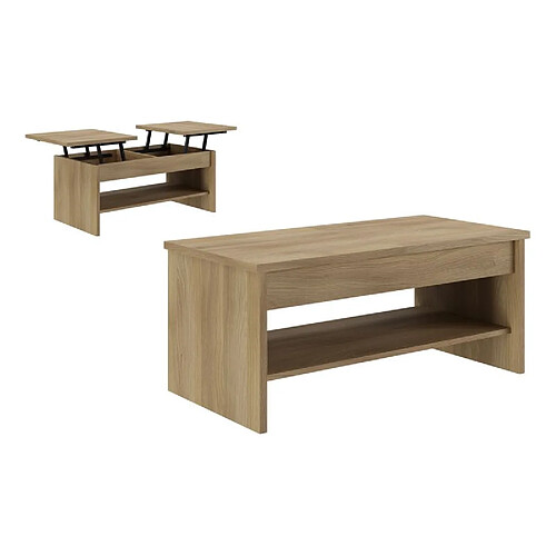 Table Basse ELSA - 2 plateaux relevables - Décor chene - L 100 x P 50 x H 44 cm