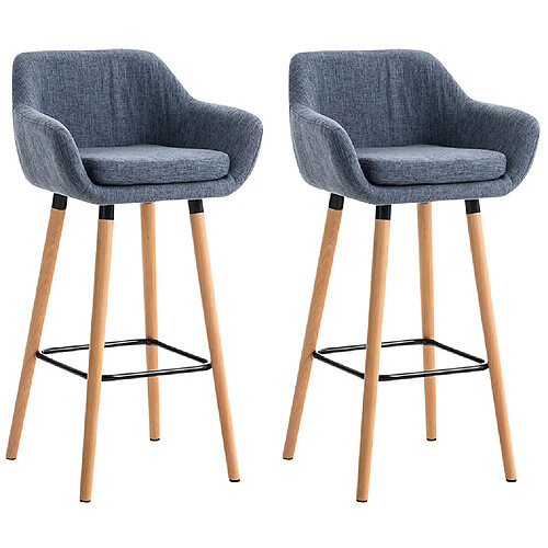 Decoshop26 Lot de 2 tabourets de bar design et confortable en tissu bleu avec accoudoirs et repose-pieds 10_0000276