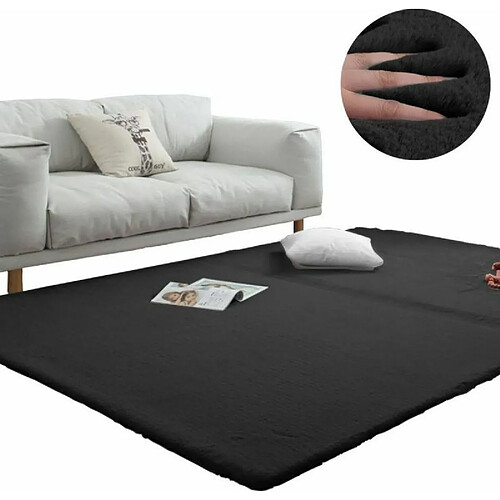 Sensoo Tapis décoratif pour salon, chambre à coucher, chambre d'enfant | fourrure synthétique moelleuse | Tapis à poils longs | antidérapant | Tapis moderne moelleux | Home Office | Tapis (noir, 80 x