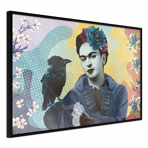 Paris Prix Affiche Murale Encadrée Frida with a Raven 60 x 40 cm Noir