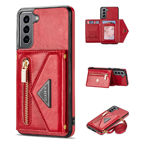 Coque en TPU + PU N.BEKUS avec béquille, porte-carte et dragonne rouge pour votre Samsung Galaxy S22 Plus 5G