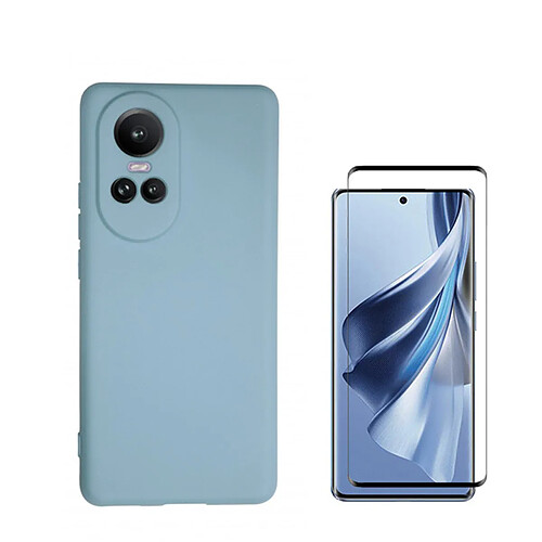 Kit de film en verre trempé de la couverture de 5D + couvercle de silicone liquide Phonecare pour Oppo Reno 10 Pro - Bleu clair