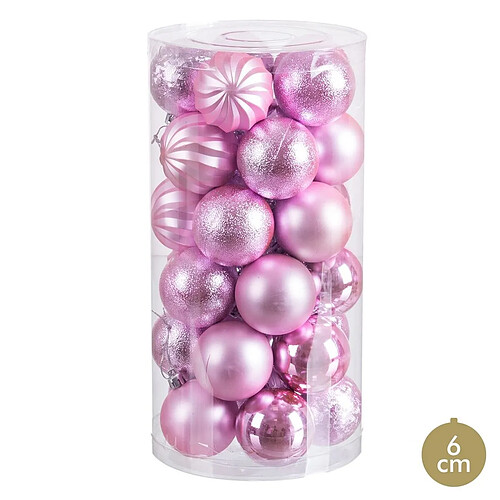 BigBuy Home Boules de Noël Rose Plastique Ø 6 cm (30 Unités)