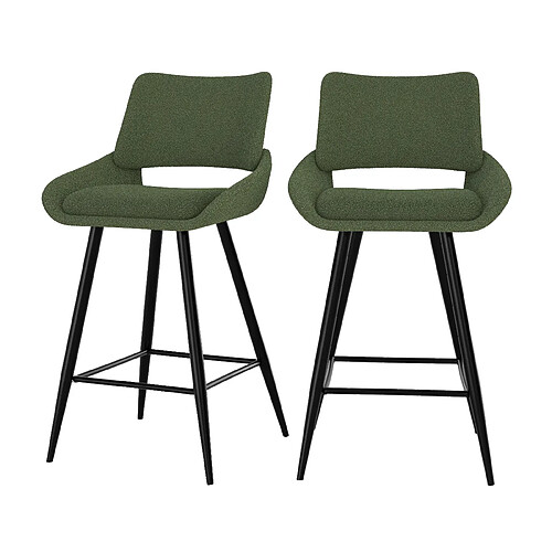 Rendez Vous Deco Chaise pour îlot central Alfy en tissu bouclé vert 66 cm (lot de 2)