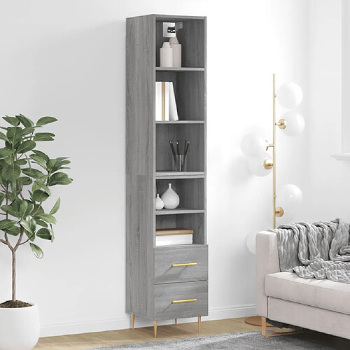 vidaXL Buffet haut Sonoma gris 34,5x34x180 cm Bois d'ingénierie