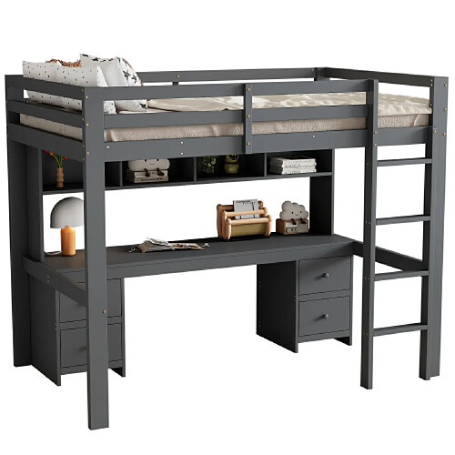 ComfortXL Lit Pour Enfant 90*200cm Avec Bureau Intégré Et Grand Espace De Rangement - Couleur Gris