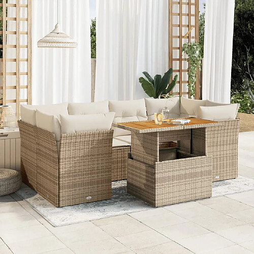 vidaXL Salon de jardin avec coussins 7 pcs beige résine tressée