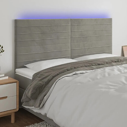 Maison Chic Tête de lit scandinave à LED,meuble de chambre Gris clair 160x5x118/128 cm Velours -MN11701