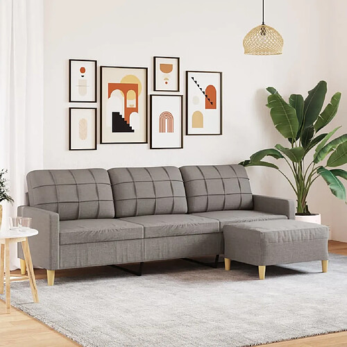 vidaXL Canapé à 3 places avec repose-pieds Taupe 210 cm Tissu