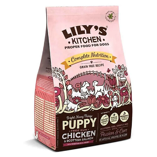 Croquettes Sans Céréales au Poulet Fermier et au Saumon pour Chiots - Lily's Kitchen - 1Kg