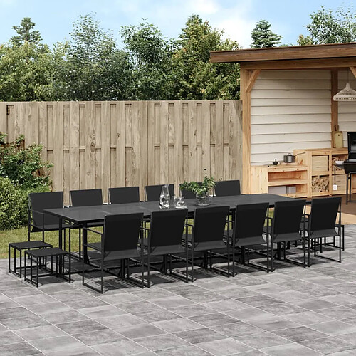 vidaXL Ensemble à manger de jardin 17 pcs noir textilène