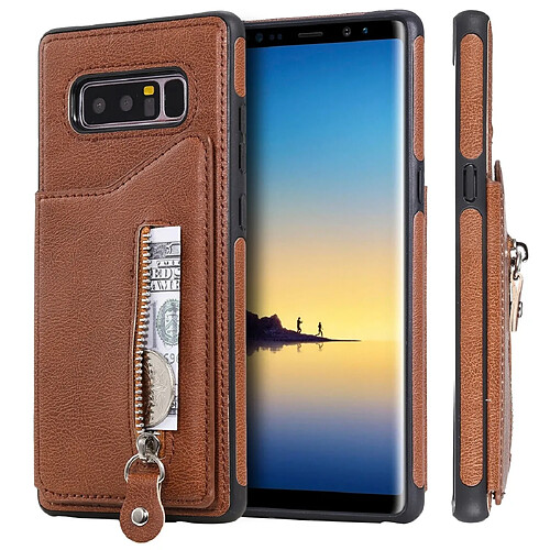 Wewoo Housse Coque Pour Galaxy Note 8 étui de protection antichoc à double boucle de couleur unie solide brun