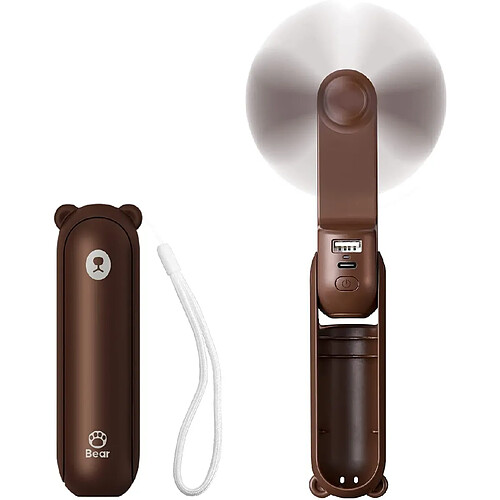 (Marron) Ventilateur de poche JISULIFE avec Powerbank de 4800 mAh Autonomie Maximale de 46 Heures, Ventilateur de Poche Portable à Piles ou Alimenté par USB F