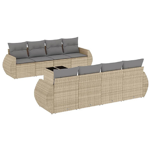 Maison Chic Salon de jardin avec coussins 9 pcs | Ensemble de Table et chaises | Mobilier d'Extérieur beige résine tressée -GKD25214