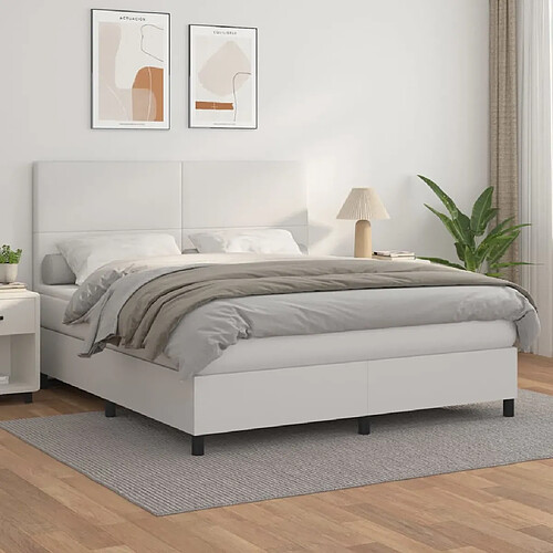 vidaXL Sommier à lattes de lit avec matelas Blanc 180x200cm Similicuir