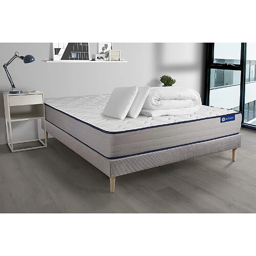 ACTISOM Pack prêt à dormir matelas Latex et Mémoire de forme ACTILATEX FORM 200x200 cm + sommier KIT gris + 2 oreillers + couette