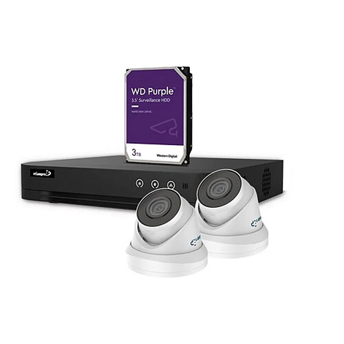 Perel Kit vidéosurveillance IP 4MP - enregistreur NVR 4 canaux - 2x caméras dôme IP blanche - 3To HD - câbles