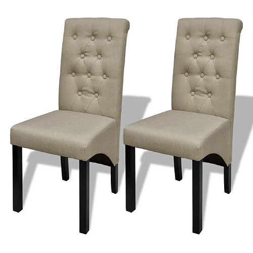 Decoshop26 Lot de 2 chaises de salle à manger cuisine dossier capitonné en tissu beige CDS020154