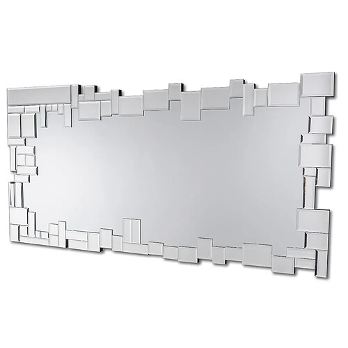 Dekoarte E023 - Miroir moderne mural décoratif grand, avec un cadre décoré et des cristaux sur différents plans 140x70cm