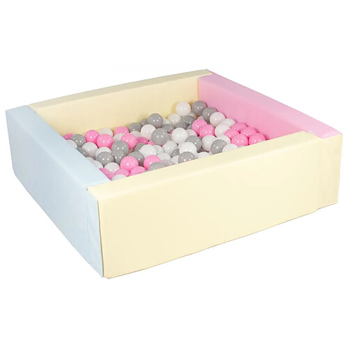 Velinda Piscine à balles carrée avec 200 balles - rose, bleu, jaune (pastel)/blanc,rose clair,gris