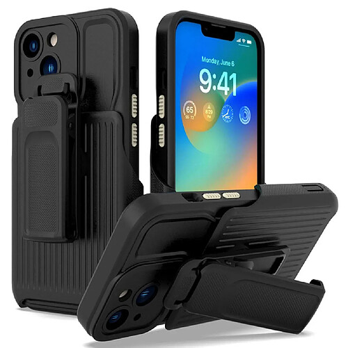 Coque en TPU anti-chocs avec béquille à clip amovible pour votre iPhone 14 - noir