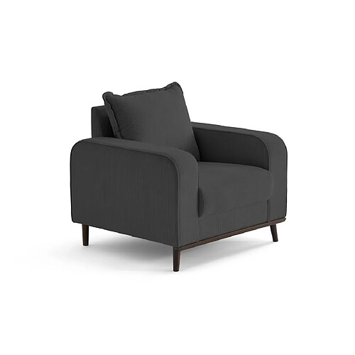 Lisa Design Albane - fauteuil en velours côtelé pieds bois foncé