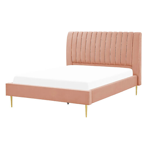 Beliani Lit double en velours rose pêche 140 x 200 cm MARVILLE