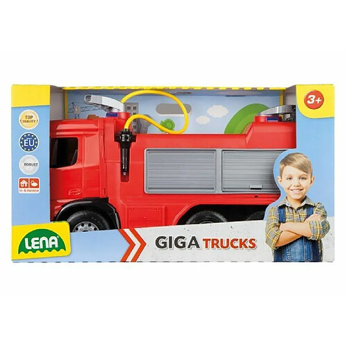 LENA- Feuerwehr Puissant Camion GIGA Trucks Arocs-Environ 66 cm Pompier avec 3 Axes-Réservoir de 1,5 l et Canon à Eau jusqu'à 8 m-Véhicule pour Enfants à partir de 3 Ans, 02158, Rouge