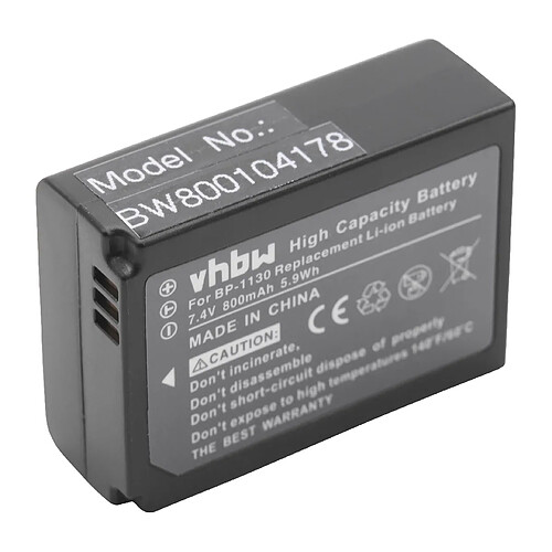 vhbw Batterie Li-Ion 800mAh (7.4 V) pour Samsung NX500 comme ED-BP1130, BP1130, BP-1130.