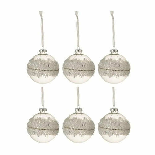 Paris Prix Lot de 6 Boules de Noël Glace 8cm Blanc & Argent