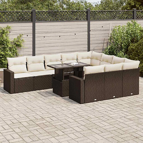 vidaXL Salon de jardin et coussins 11 pcs marron résine tressée