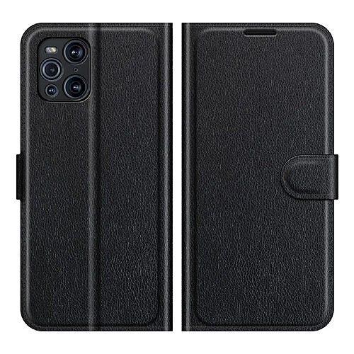 Etui en PU Peau de Litchi Magnétique avec support noir pour votre Oppo Find X3 Pro/Find X3