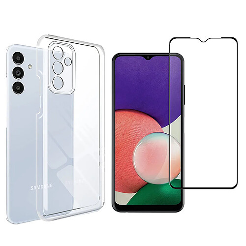 Xeptio Pack coque transparente en TPU et protection écran vitre full cover noir en verre trempé pour Samsung Galaxy A14 5G