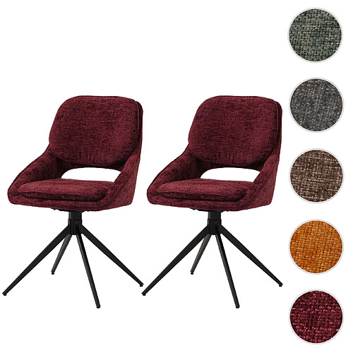 Mendler Lot de 2 chaises de salle à manger HWC-N73, chaise de cuisine, pivotante Auto-Return, tissu/textile chenille (490g/m²) Oeko-Tex ~ bordeaux