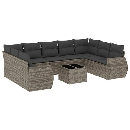 Maison Chic Salon de jardin avec coussins 10 pcs | Ensemble de Table et chaises | Mobilier d'Extérieur gris résine tressée -GKD50552